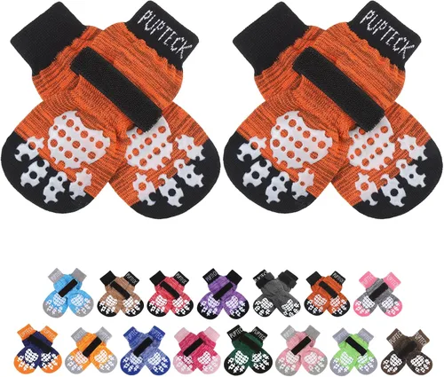 Vista 23 de PUPTECK Calcetines antideslizantes para perros con agarres de doble cara para perros pequeños, medianos y grandes, suelos de madera dura que evitan
