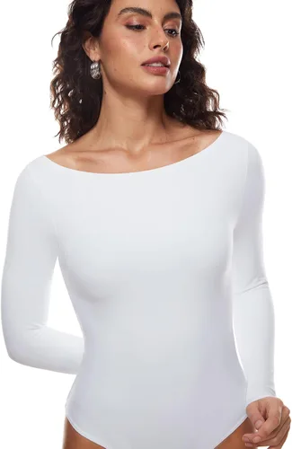 Vista 4 de Body de manga larga con cuello redondo para mujer, diseño de cozzifree, elástico, básico