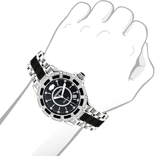 Vista 3 de LUXURMAN Galaxy Midsize Reloj de diamantes Negro Cerámica 1,25ct