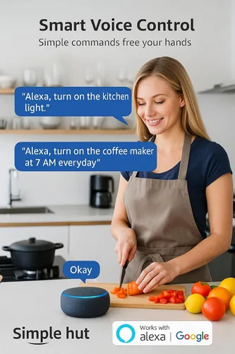 Vista 3 de Enchufe inteligente compacto, funciona con Alexa y Google Assistant, aplicación Smart Life y control de voz, monitoreo de energía, programación
