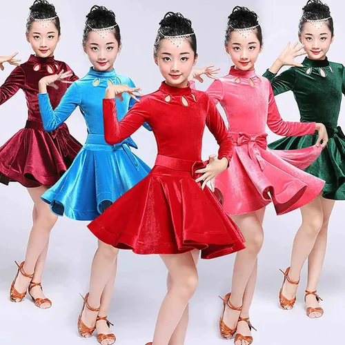 Vista 4 de Vestido de baile latino para niña, disfraz de baile, salsa, concurso de tango, ropa de baile, escenario, ropa de actuación, 2,160