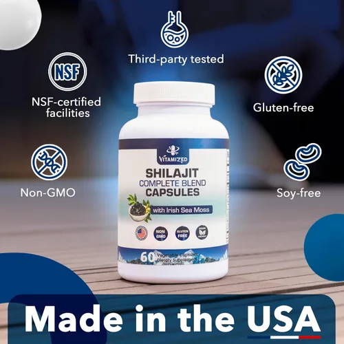 Vista 4 de Shilajit del Himalaya para hombres y mujeres – Shilajit Ashwagandha Suplementos + musgo marino irlandés, Tongkat Ali, PQQ y más – 60 cápsulas
