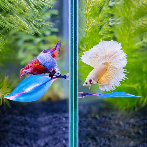 Vista 6 de WILLBOND 2 piezas de silicona azul Betta Fish Bed Leaf Hamaca Betta Fish Tank Accesorios Decoraciones para adornos de acuario, práctico lugar