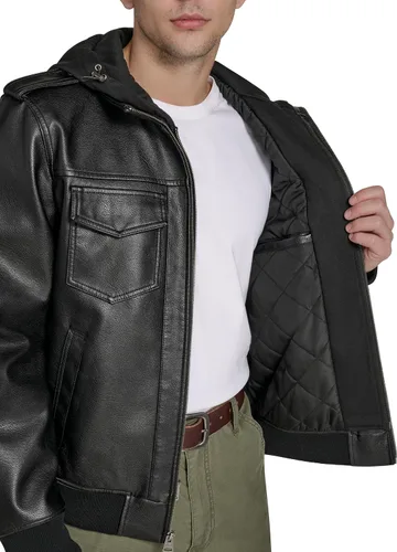 Vista 7 de Levi's Men's Faux Leather Aviator Bomber Jacket With Jersey Bib and Hood