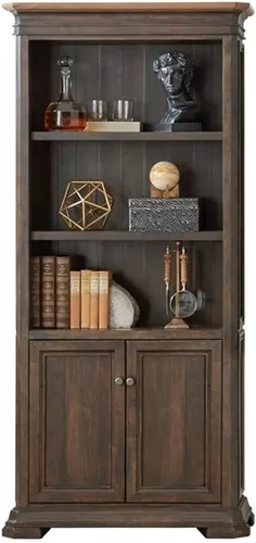 Vista 3 de Librería ejecutiva con puertas de madera ligeramente envejecida totalmente montada marrón