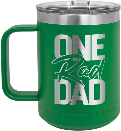 Vista 12 de ONE RAD DAD Taza de café negra de 15 oz con tapa deslizante Taza de café de viaje aislada Ideas de regalos del día del padre de hijo o hija
