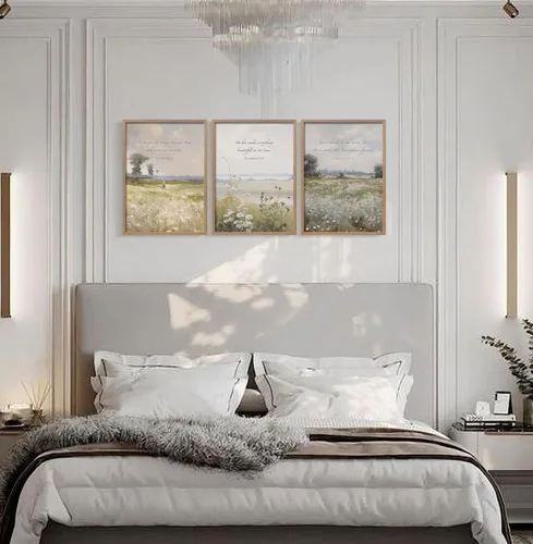 Vista 5 de 3 piezas enmarcadas de versículos bíblicos con flores, arte de pared en lienzo, impresiones inspiradoras botánicas, carteles de galería religiosos