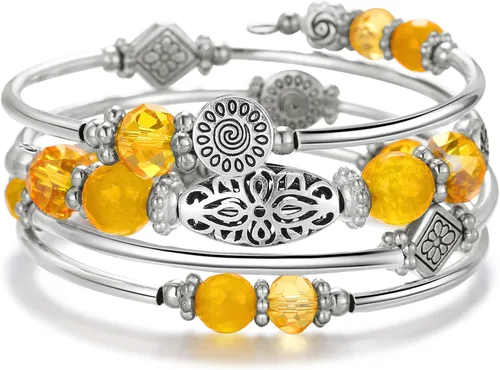 Vista 20 de FULU AUTUMN Pulseras apilables con cuentas para mujer, pulsera bohemia de plata envolvente, joyería de moda en capas, regalos para ella 17-negro