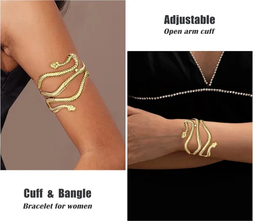 Vista 3 de THUNARAZ Gold Arm Cuff Bracelet for Women Arm Bracelet Upper Arm Band Bangle Bracelet Minimalist Simple Adjustable Greek Armlet Wedding Party Jewelry