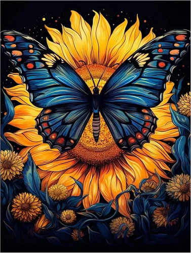Vista 8 de Maripabon Kit de pintura de diamantes de girasoles 5D para adultos, diseño de mariposas y diamantes redondos, arte de animales, flores, arte