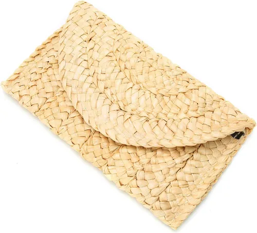 Vista 4 de Obosoyo Bolso de mano de paja para mujer, cartera de sobre, bolso tejido de playa de verano