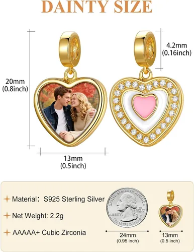 Vista 47 de Custom4U Photo Charms for Bracelets 925 Sterling Silver/Gold Plated Heart/Tree of Life/Round Charm Bead Personalized with Picture Custom