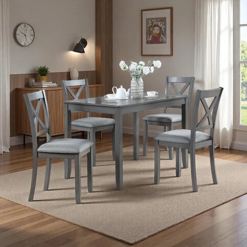 Vista 12 de RuiSiSi 6 Piece Solid Wood Dining Table Set, Farmhouse Extendable Kitchen Table with a Bench and 4 Padded Chairs, 4-6 Dining Table Set with Bench