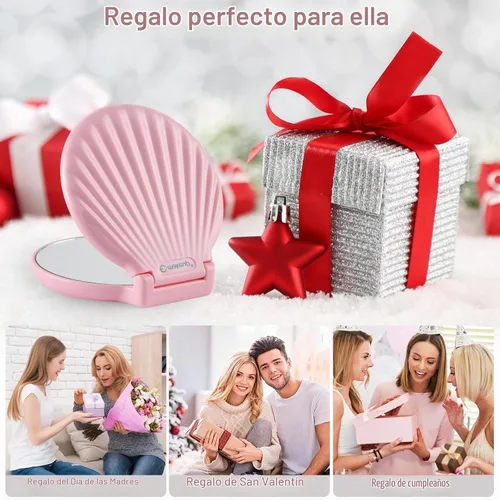 Vista 6 de Mini espejo compacto para viajes, espejo de bolsillo para mujer Rosa