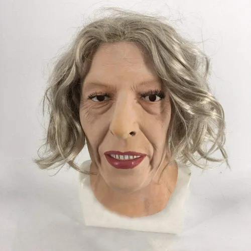 Vista 2 de HENGYUTOYMASK Máscara de látex humano de cabeza completa para mujeres mayores máscara de abuela disfraz de Halloween fiesta de cosplay vestido