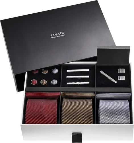 Vista 18 de Juego de corbata de regalo para hombre, corbata sedosa, bolsillo cuadrado, clips de corbata, gemelos para hombres