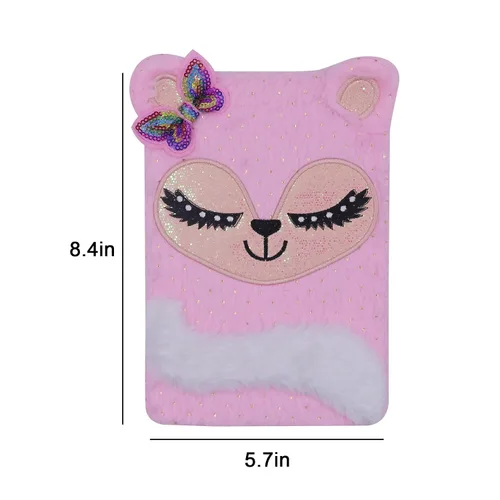Vista 7 de Cute Cat Plush Notebook with Sequined Bow, Kids Girls Cartoon Fuzzy Writing Drawing Pad Personal Journal Diary Notepad with Lined Paper Notebook