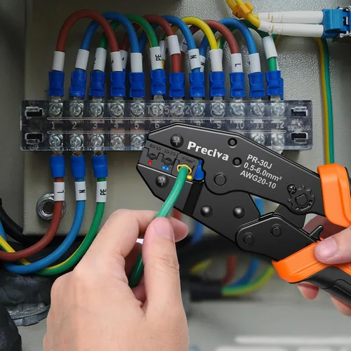 Vista 7 de Kit de Herramientas de Crimpado de Terminales de Cable con Nuevo Diseño de Mango, Preciva AWG20-10 Herramienta de Crimpado de Trinquete Aislada
