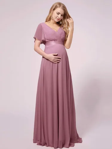Vista 4 de Ever-Pretty Womens Chiffon V-Neck A-line Ruched Summer Maternity Dresses with Sleeves 09890-USA