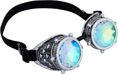 Vista 65 de Gafas de caleidoscopio retro con pinchos, gafas de cristal arcoíris steampunk estilo soldadura, gafas de cosplay punk
