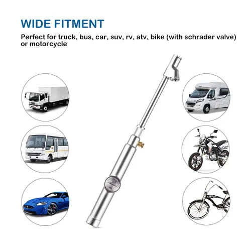 Vista 7 de CZC AUTO - Manómetro para presión de neumáticos, medidor de aire de doble cabezal con pie recto para camiones, medidor de rueda de doble eje preciso