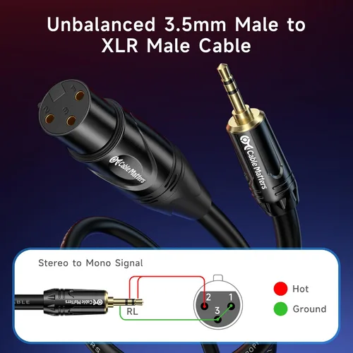 Vista 2 de Cable Matters Cable desequilibrado de 0.138 in a XLR, macho a hembra, 3 pies Cable macho a XLR hembra de 1/8 de pulgada (0.138 in), desequilibrado