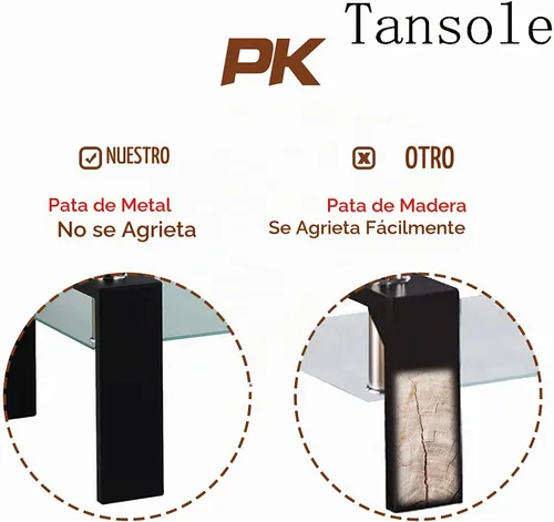 Vista 6 de Mesa de centro rectangular de vidrio de 39.4 pulgadas, mesa de centro negra con vidrio templado y patas de metal, mesa central moderna de 2 niveles