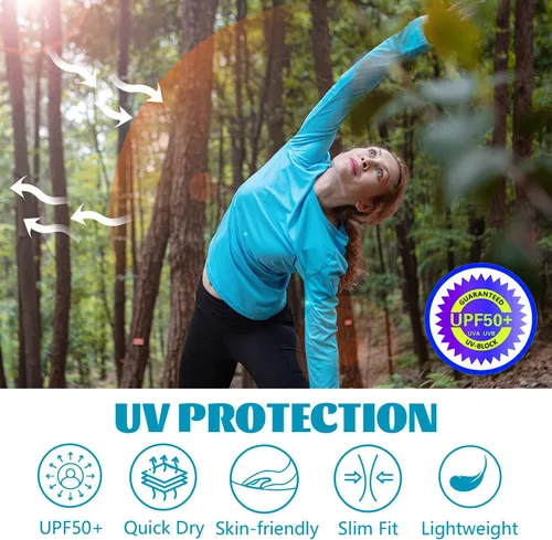 Vista 4 de Costdyne Camisetas de manga larga para mujer, con protección UV, ligeras, de secado rápido, Azulclaro