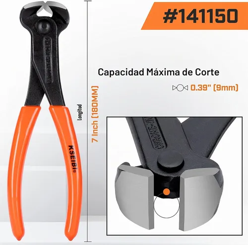 Vista 2 de KSEIBI 141150 Alicates de corte final de 7 pulgadas con mango de agarre de 17,8 cm, acabado negro, acero cromo vanadio, pinza de carpintero