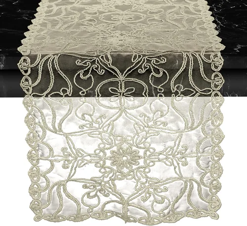 Vista 15 de Elegant Comfort Camino de mesa bordado Ingrid – Bufanda de tocador para el hogar comedor – Decoración de mesa de encaje como decoración de mesa