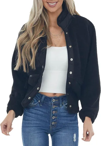 Vista 20 de Aoang Abrigos de invierno para mujer, casual, con solapa, manga larga Verde militar