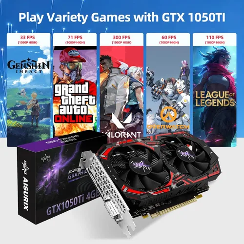 Vista 7 de AISURIX GTX 1050 Ti tarjeta gráfica de 4G, tarjeta gráfica GDDR5 de 128 bits PCI Express 3.0, tarjeta gráfica DVI VGA HDMI con ventiladores Twin