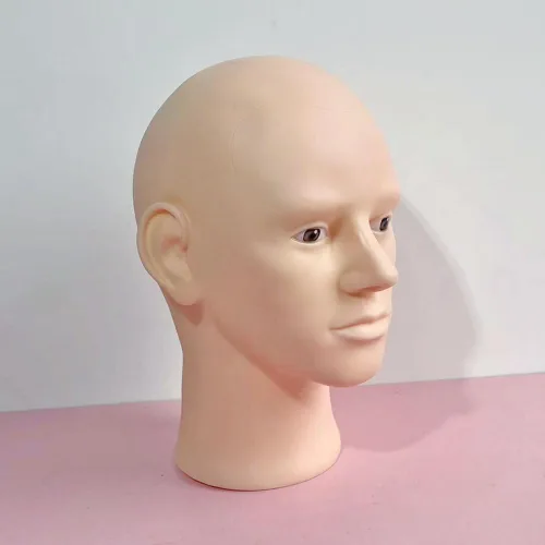Vista 4 de Cabeza de maniquí calvo masculina para hacer pelucas, sombrero y gafas, cabeza de cosmetología profesional, color beige, sin maquillaje
