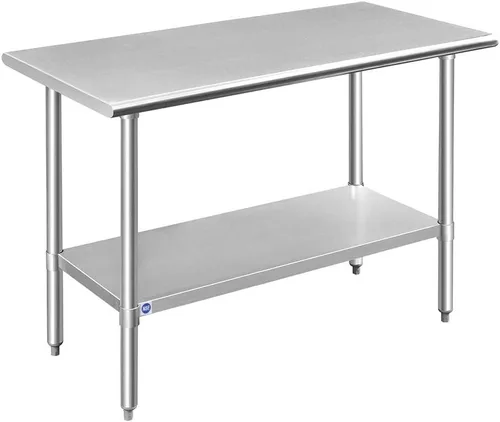 Vista 14 de ROCKPOINT Mesa de acero inoxidable para preparación y trabajo, 14x24 pulgadas; mesa de cocina comercial de metal NSF resistente con estante inferior