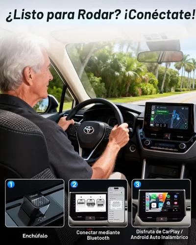 Vista 5 de Ottocast Mini Core, adaptador inalámbrico CarPlay y Android Auto de última generación 2026, WiFi 6 y conexión Bluetooth 5.4 ultra rápida