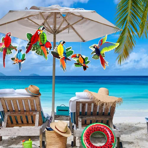 Vista 5 de 6 piezas de recortes de panal de pájaros tropicales – Decoración hawaiana Luau Tropical para verano, playa, selva, safari, selva tropical, fiesta