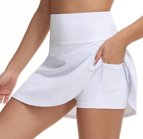 Vista 5 de THE GYM PEOPLE Faldas de tenis de cintura alta para mujer, con dobladillo cruzado en la espalda, plisadas con pantalones cortos interiores