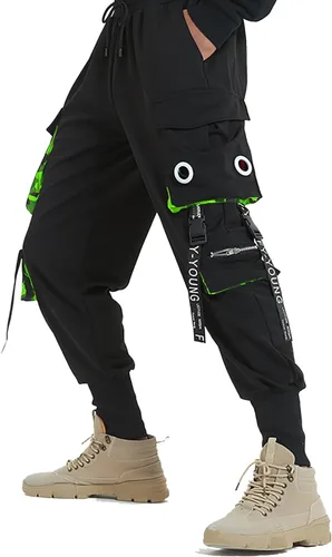 Vista 4 de Hello MrLin Pantalones deportivos para hombre, estilo punk, cargo, holgados, para hip hop, pantalones de harén, pantalones tácticos para atletismo