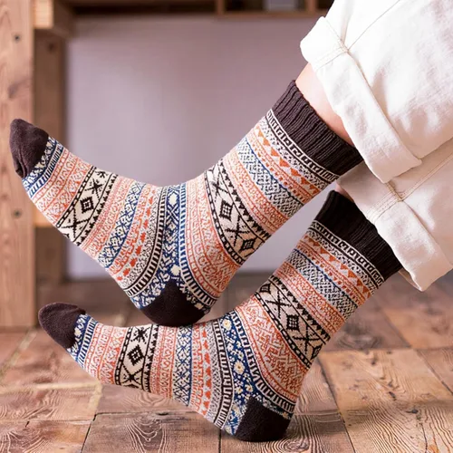 Vista 6 de Calcetines de lana para hombre para invierno gruesos y cálidos, calcetines de senderismo suaves y casuales nórdicos para botas
