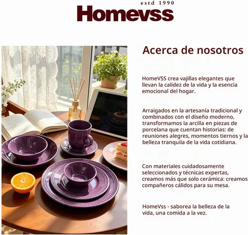 Vista 8 de HomeVss, Pearl Dots - Juego de vajilla de cerámica de 42 piezas, color morado