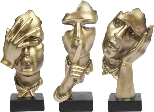 Vista 12 de 3 piezas de estatua de pensador, Silence is Gold - Figura de arte abstracto, no escuchar, no ver, no hablar, esculturas modernas de resina
