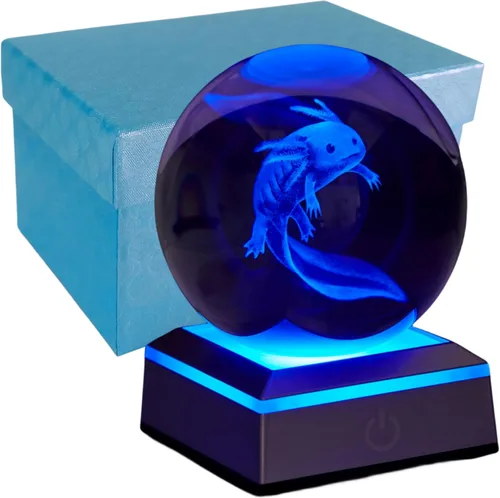 Vista 10 de Lámpara de noche de bola de cristal 3D con base LED - Lámpara de bola de cristal en forma de pez para cumpleaños, festividades, regalos de Navidad