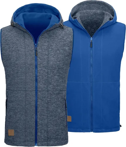 Vista 14 de Little Donkey Andy Chaleco de forro polar reversible para hombre, ligero, cálido, sin mangas, con capucha, para senderismo, caminar, viajar