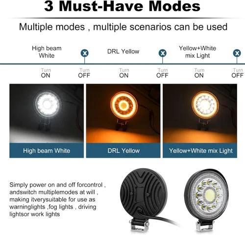 Vista 6 de Nifeida Barra de Pods LED Redondos, 4.5" 140W 14000LM Luz de Trabajo con DRL Ámbar, Haz Combinado Spot Flood Luces Antiniebla de Conducción