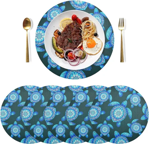 Vista 3 de Sea Turtles Mandala Blue PVC Plate Mat, Washable Placemat Heat Resistant for Kitchen one sizex1