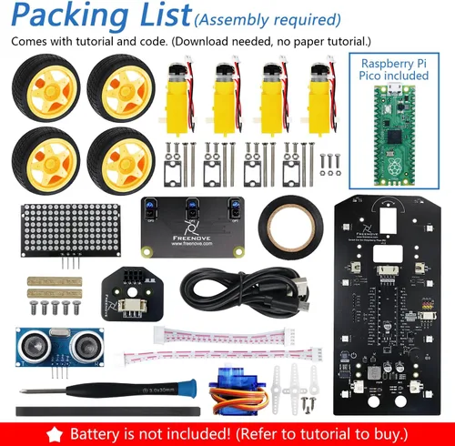 Vista 2 de Freenove Kit de coche 4WD para Raspberry Pi Pico (incluido) (compatible con Arduino IDE), expresiones de matriz de puntos, prevención de obstáculos