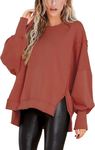 Vista 3 de BWQ Sudadera de gran tamaño para mujer, cuello redondo, manga larga, sin botones