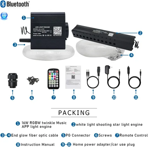 Vista 9 de AKEPO Kit de Luces de Fibra Óptica Twinkle Meteor APP de Tamaño Pequeño 16W, Estrella Fugaz+RGBW Activado por Música 550pcs 0.03in/0.75mm 9.8ft/3m