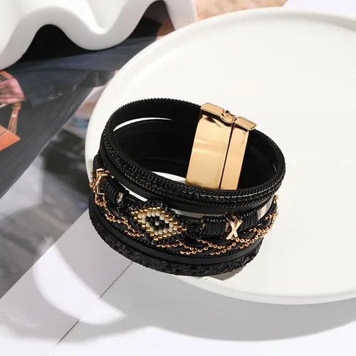 Vista 2 de Long tiantian Pulseras apilables para mujer, pulseras de cuero para mujer, joyería occidental para mujer