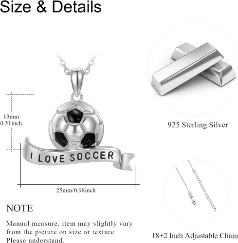 Vista 4 de PCTJYFU Collar con colgante de fútbol 3D de plata de ley 925 para hombre, collar con dije de balón de fútbol de fútbol unisex, joyería deportiva